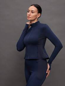 Activina Women's Stand Collar Zip-Up Fitted Long Sleeve Equestrian Jacket - Navy Blue - View 5