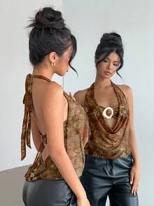 Áo Camisole Aloruh mới, gợi cảm, xuyên thấu, cổ khoét sâu, họa tiết Paisley, kiểu yếm, hở lưng, trang trí kim loại, phong cách Paisley, retro, Y2K, phù hợp cho các lễ hội âm nhạc, kỳ nghỉ ở Hawaii, hẹn hò, hộp đêm, bãi biển, du thuyền, trà chiều, phong cách Boho, kỳ nghỉ, mùa thu/hè. - màu nâu - Xem 8