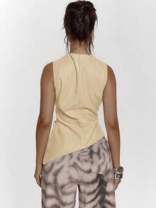 MUSERA High Neck Asymmetric Hem Faux Leather Top Sexy Going Out Autumn Fall Night Out  Cute Streetwear Feraux Holidays Party Spring Summer Festival - Cream - View 6