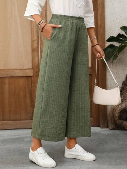 EMERY ROSE Dambyxor med vida ben, lös passform och elastisk midja för vardagsbruk