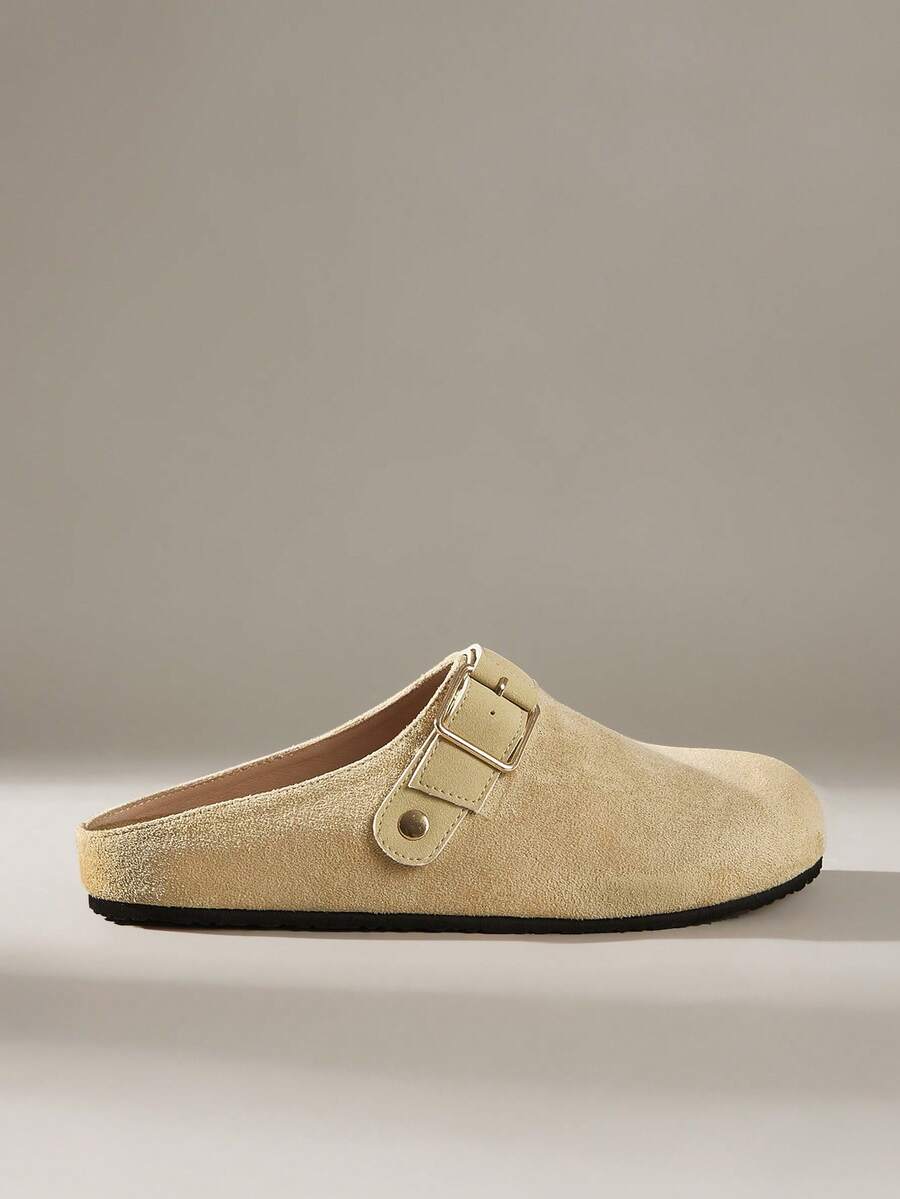 Solecia Dép lê nữ kiểu dáng mới, nửa kín chân, làm từ chất liệu giả da lộn, giày bệt thoải mái và đa năng, kiểu Pháp, phù hợp để đi chơi, mua sắm và đi làm. - Màu Khaki - Xem 1