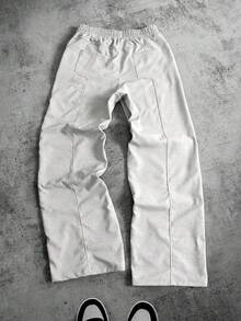 ROMWE MEN Men's Patchwork Loose Sweatpants, Retro Street Style - Grey - View 2