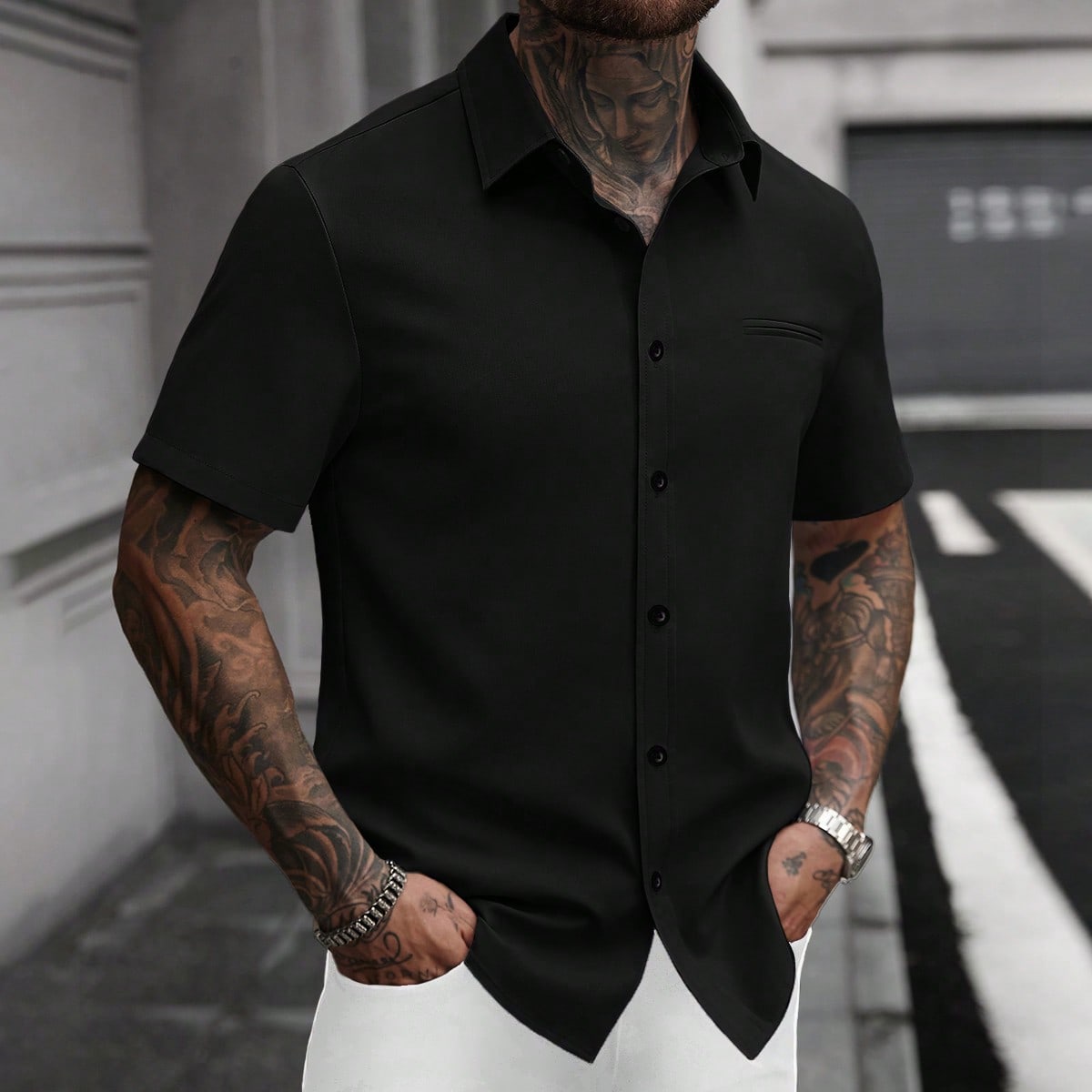 Camisa de manga corta casual y de negocios para hombres en color blanco