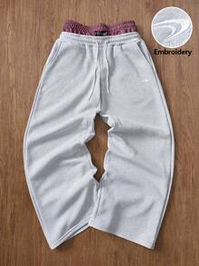 TOKVUE 男士休闲畅销款二合一腰带格子拼接裤，日常穿着，送给男友/老公的礼物，周年纪念礼物，浅灰色双腰带运动裤 - 彩色 - 查看 1