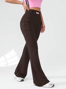 SHEIN EZwear 针织休闲喇叭裤 - 巧克力棕 - 查看 5