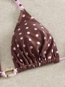 Swim Mod Bộ bikini hai mảnh buộc dây cổ in họa tiết chấm bi dành cho nữ, thích hợp cho bãi biển và khu nghỉ dưỡng, mùa xuân/hè. - Nhiều màu - Xem 3