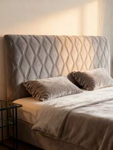 天鹅绒床头板套 全包覆式设计 超柔软绗缝衬垫 防尘 现代卧室装饰 纯色软垫升级 - 灰色 - 查看 3