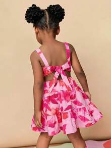 Young Girl Ditsy Floral Backless Hollow Out Camisole Dress - Multicolor - View 4