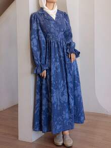 DAZY 女士优雅镂空通勤连衣裙 - 藍色 - 查看 6