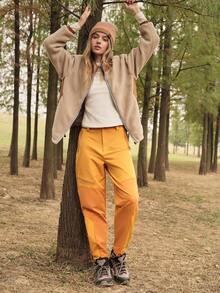 In My Nature Women's Orange Woven Fabric Outdoor Cargo Pants With Pockets Long For Hiking - Orange - View 3