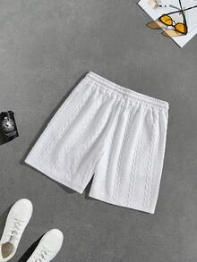 EGENSIO Men's Letter Graphic Drawstring Waist Pockets Knit Casual Shorts