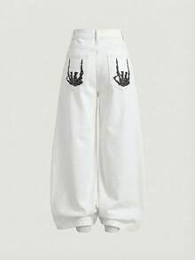 SHEIN Girlism Tween Girls Y2K Punk Trending Halloween Printed Loose Fit Baggy Wide Leg Jeans Pants,Girls Fall Clothes Back To School Streetwear Outfits