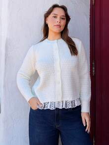 Nezia Cruz Plus Size Solid Color Button-Front Long Sleeve Casual Blouse, For Winter Fall Cloth For Women - White - View 1