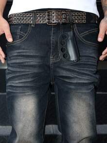 GALLERY FADE Herren Retro Vintage Hufeisen Cowboy Jeans, Slim Fit ausgestelltes Bein Hose geeignet für Streetwear, Lässig Alltag, Wochenendausflüge, Musikfestivals, gesellige Anlässe und mehr. Diese Hose ist ein unverzichtbares vielseitiges Teil in der Garderobe eines Mannes und macht ein tolles Geschenk für Freund oder Ehemann. Streetwear Jeans Herren Jeans Herren Denim Schwarze Jeans Gestapelte Jeans Herren - Mittele Waschung - Übersicht 8