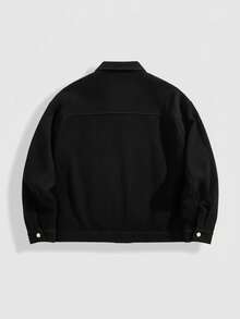 ROMWE MEN Street Life Men's Corduroy Raglan Sleeve Metal Button Collar Jacket - Black - View 7