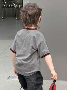 Dazy Kids Young Boy Round Neck Letter Print Casual Versatile Daily Wear Short Sleeve T-Shirt Spring - Grey - View 7