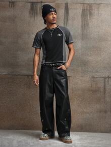 AXEPEAK 男士极简印花圆领短袖T恤 - 黑色 - 查看 8