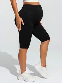 SHEIN Maternity Solid Color Casual Pocket Leggings, Comfortable & Stretchy,Word Cup - Black - View 6