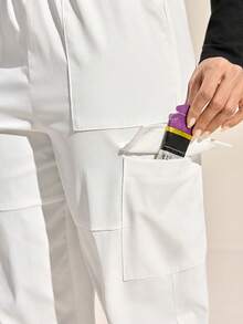 Exploreva Women's Solid Color Elastic Waist Slant Pocket Sweatpants, Outdoor Casual - White - View 5