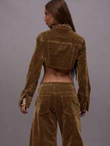 MUSERA Áo khoác lửng cài cúc phía trước, vạt áo bất đối xứng - màu nâu - Xem 4