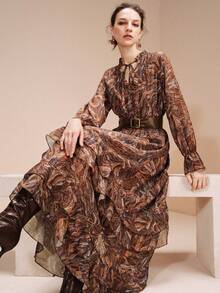 Arave Stand Collar Loose Asymmetrical Hem Dress - Multicolor - View 1