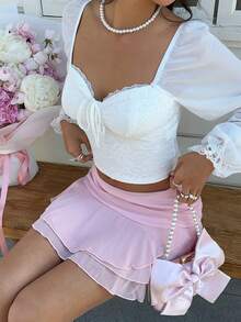 MainGRL 白色透明长袖蝴蝶结装饰衬衫。2026春夏新款。适合外出和派对穿着。挤奶女工度假风上衣。 - 白色 - 查看 3