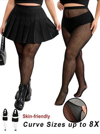 SHEIN CURVE+ Plus Size Trendiga Sexiga Skira Mesh Leggings