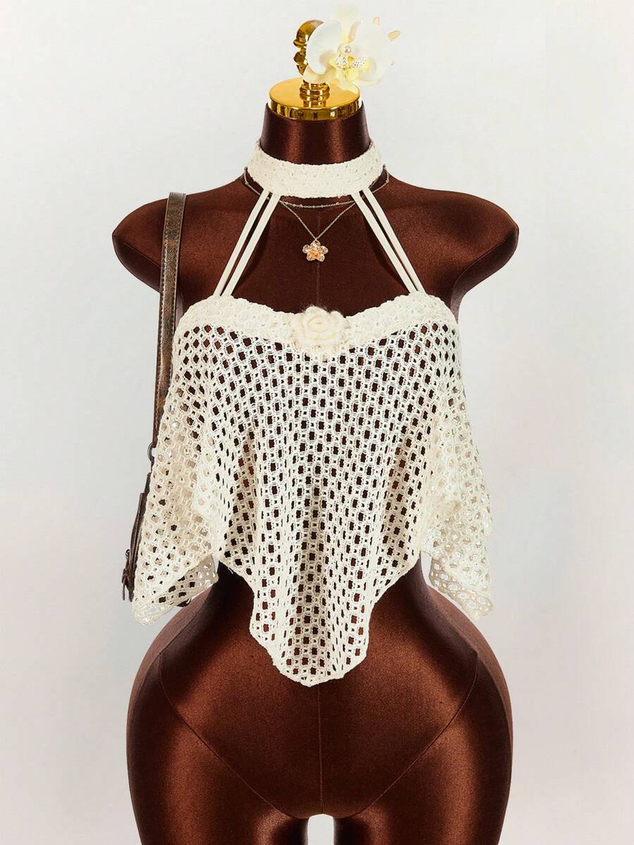 Amplova 女士夏季度假镂空花卉装饰吊带背心夏季上衣春季春假海滩女士夏季休闲镂空上衣贝壳上衣钩针上衣女士围巾上衣夏季上衣女士针织上衣春假情人节女士派对婚礼宾客女士毕业典礼优雅海滩度假女士休闲女士正式白色节日上衣女士钩针上衣