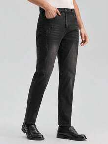 Officeau Men's Classic Black Denim Stretch Jeans Spring To Summer - Black - View 4