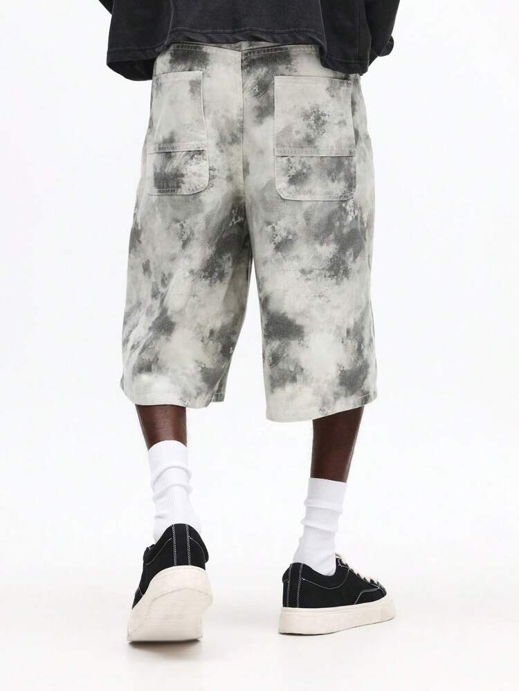Jeansowe szorty tie-dye z kieszeniami bocznymi