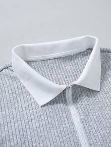 Manfinity Homme Men's Casual Commuting Polo Shirt With Embroidered Design, Short Sleeve - Grey - View 4