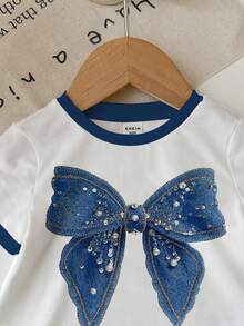 SHEIN Top de bebé niña multicolor de tela con patrón geométrico y detalles de rhinestones y manga corta - Multicolor - Ver 5