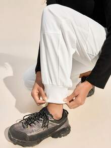 Exploreva Women's Solid Color Elastic Waist Slant Pocket Sweatpants, Outdoor Casual - White - View 6