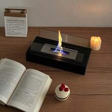 Portable Alcohol Fireplace Lamp - Rectangular Tabletop Design, Glass & Metal Construction For Outdoor Ambiance And BBQ Christmas And Halloween Gifts