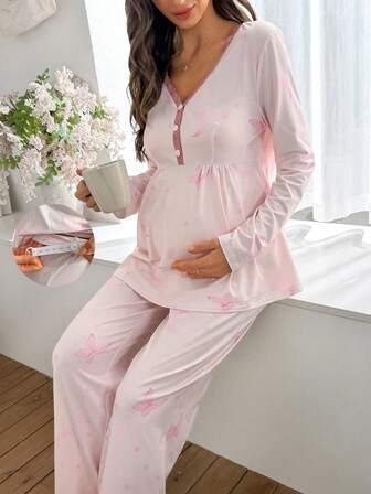 Moonlight & Mama 2 st fjärils- och halvmånemönster i spets med lapptäcke, mammasömnad, långärmad topp och byxor