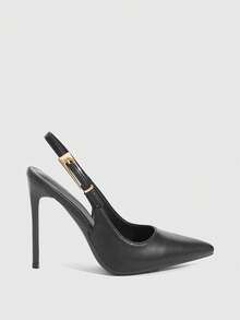 CUCCOO SZL Women's Pointed Toe Stiletto High Heel Black Fashion Sexy Evening Party Pumps With Ankle Strap Valentine's Day - Black PU - View 4