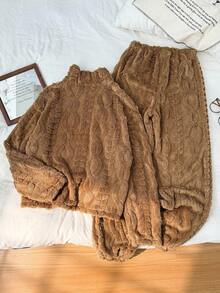 Franclia 休闲拉链上衣和裤子家居服套装 - 駝色 - 查看 2