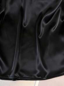 Qadelle Satin Comfortable Drawstring Design Sleeveless Tank Top - Black - View 5
