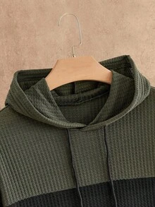 EASEVO Plus Size Men's Casual Contrast Color Drawstring Hoodie - Multicolor - View 4