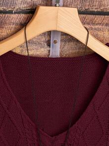 Franclia 女士镂空几何图案V领无袖休闲针织上衣 - 玫瑰紅 - 查看 3