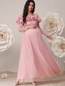 Loomaby Elegant Off Shoulder Long Maternity Dress For Party,Jalabiya ,Jilbab,Spring Outfit Women,, Spring Break Outfits,Elegant Dresses For Women, Elegant Dresses , Elegant Dresses For Ladies Maternity Gown For Photoshoot Maternity Dress For Photoshoot Maternity Dress For Wedding Modest Two Piece Set Pregnancy Dress For Photoshoot - Khaki - View 1