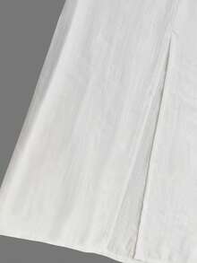 INAWLY 2件套女士休闲骑士刺绣前扣衬衫和裙子套装 - 白色 - 查看 3