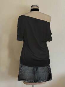 Attitoon Casual Loose Fit Women T-Shirt With Heart Wing Print, Suitable For Summer Spring - Black - View 2