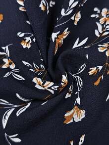 Breezaya Maxikleid für Frauen mit Blume Muster, Schmetterlings-Ärmeln und Knoten an der Seite, in Burgunderrot - marineblau - Übersicht 3