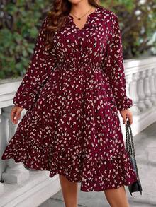 EMERY ROSE Plus Size Women Burgundy Midi Dress For Autumn,Spring - Burgundy - View 7