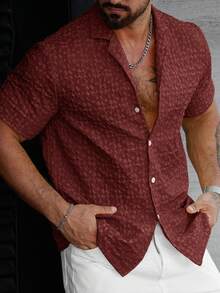 Manfinity Homme Men's Floral Textured Short Sleeve Single-Breasted Casual Shirt - Rose Red - View 4