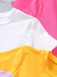 SHEIN Playful Pals Bộ 6 áo thun ngắn tay cổ tròn màu trơn thoải mái, dễ phối đồ cho bé gái, thích hợp mặc mùa hè, quà tặng lý tưởng cho bé gái. - Nhiều màu - Xem 6
