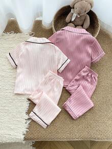 4件套女婴长袖短裤睡衣套装，仿丝绸提花面料 - 彩色 - 查看 2