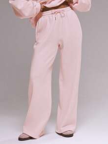 MUSERA Flocking Wide Leg Joggers Tracksuit Bottoms Only  Cute Casual Cosy Spring - Pink - View 3