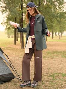 SHEIN In My Nature 女士字母印花长袖拉链连帽户外夹克 - 軍綠色 - 查看 7